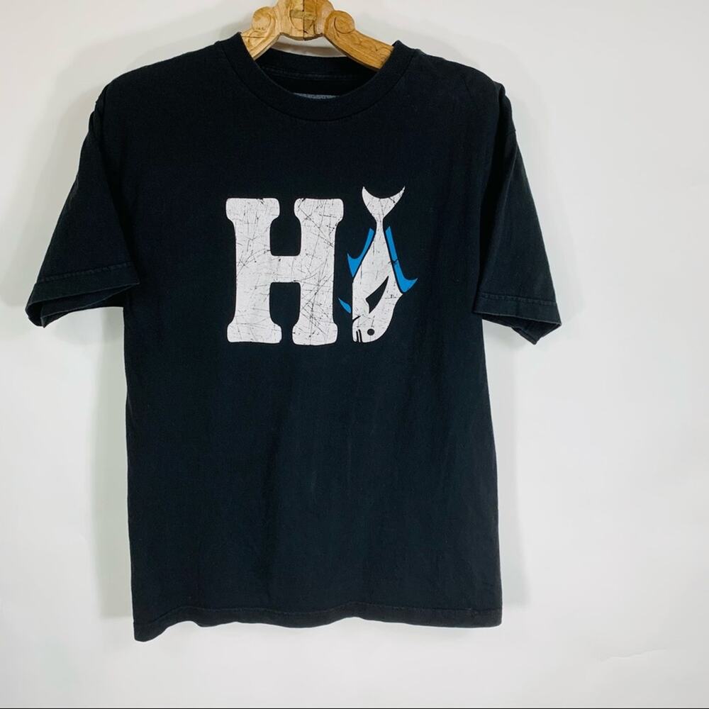 Hawaiian Style HI Graphic Tee T Shirt Black White Blue Medium